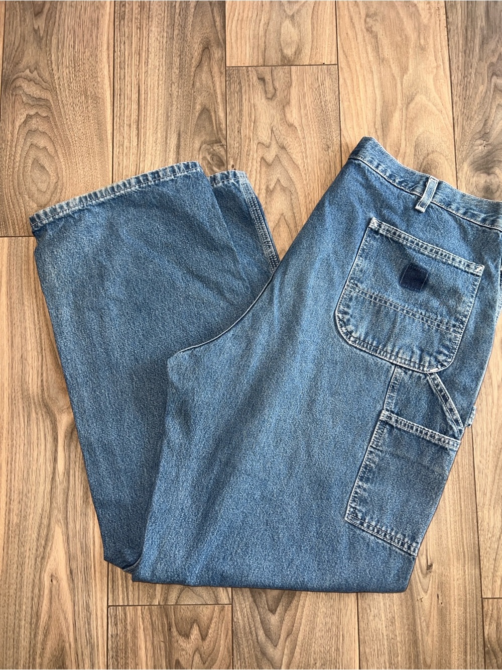 Carhartt Workwear Blue Jeans Solid Medium Wash Tool-Strap Extra Pockets